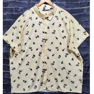 NovaMen Shrooming It Short Sleeve Woven Top Men 3XL Yellow Mushroom Print Casual